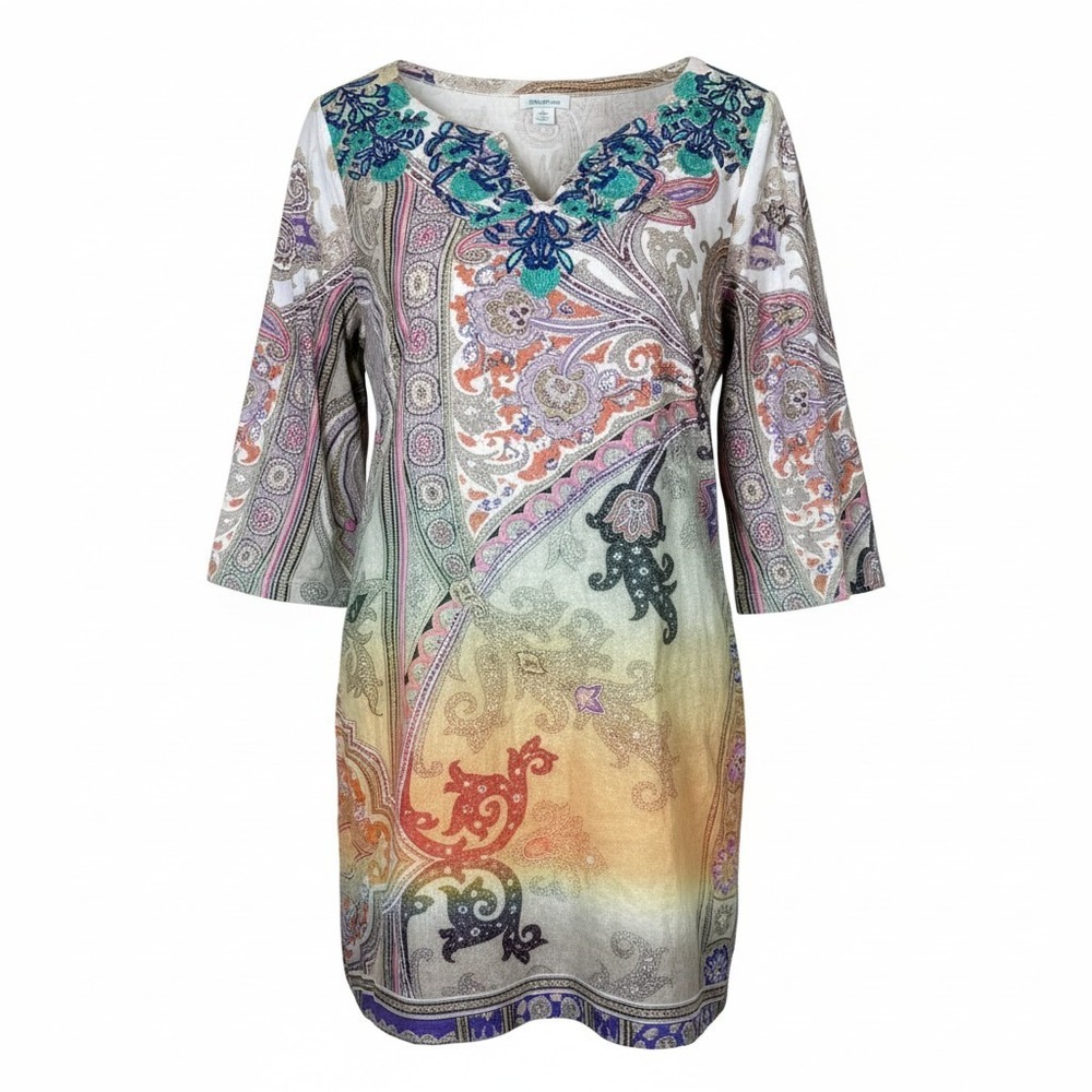 Sundance‎ Women Tunic M Multicolor Paisley Embroidered Boho Cotton Top Arsty